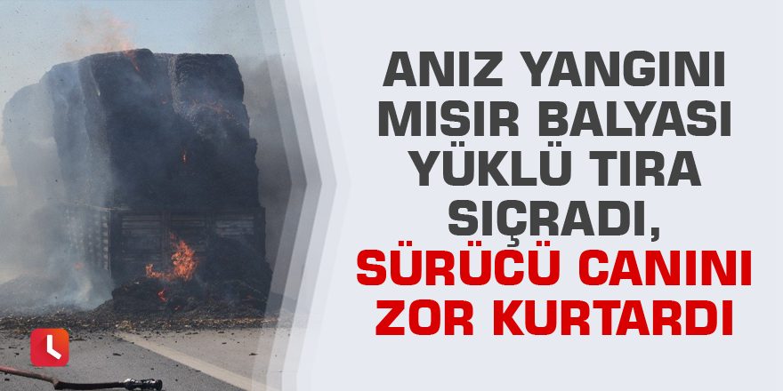 Anız yangını mısır balyası yüklü tıra sıçradı, sürücü canını zor kurtardı