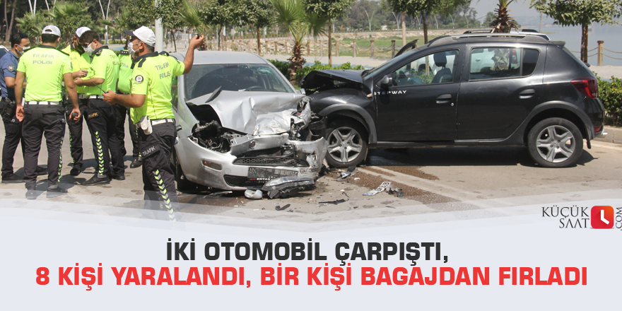 İki otomobil çarpıştı, 8 kişi yaralandı, bir kişi bagajdan fırladı