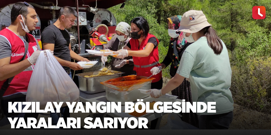 Kızılay yangın bölgesinde yaraları sarıyor