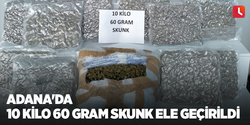 Adana'da 10 kilo 60 gram skunk ele geçirildi