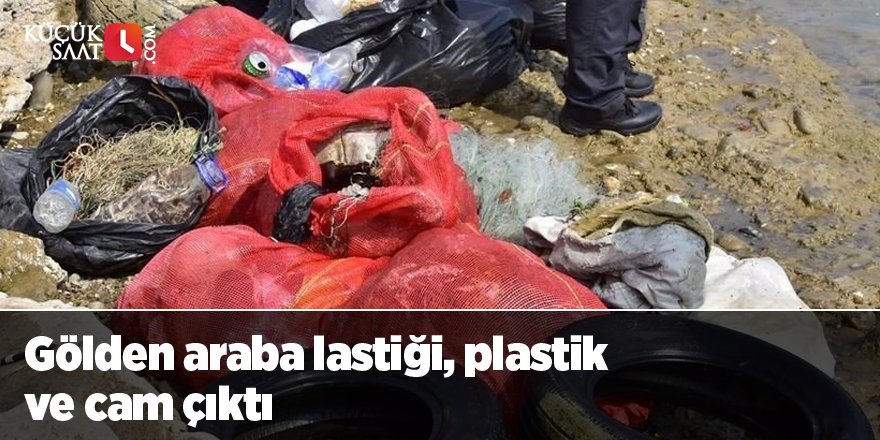 Gölden araba lastiği, plastik ve cam çıktı