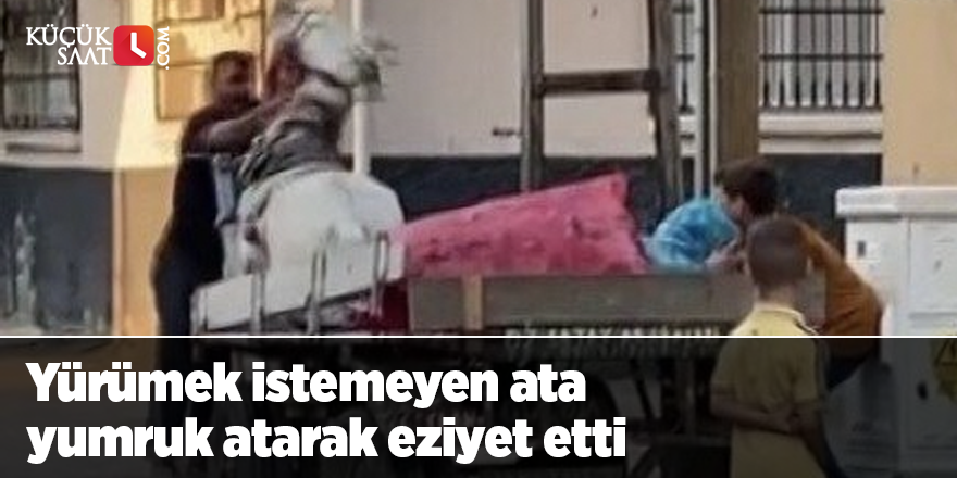 Yürümek istemeyen ata yumruk atarak eziyet etti