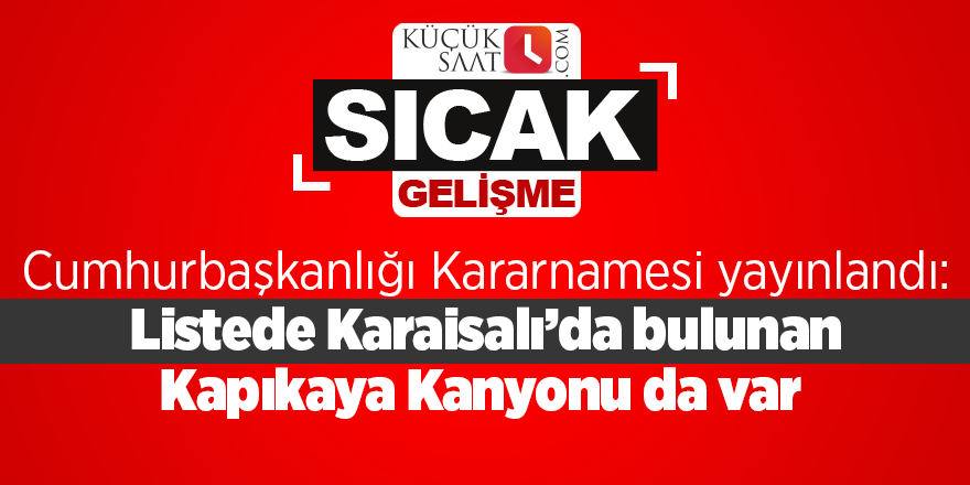 Cumhurbaşkanlığı Kararnamesi yayınlandı: Listede Karaisalı’da bulunan Kapıkaya Kanyonu da var