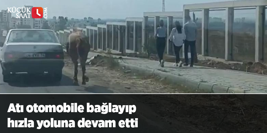 Atı otomobile bağlayıp hızla yoluna devam etti