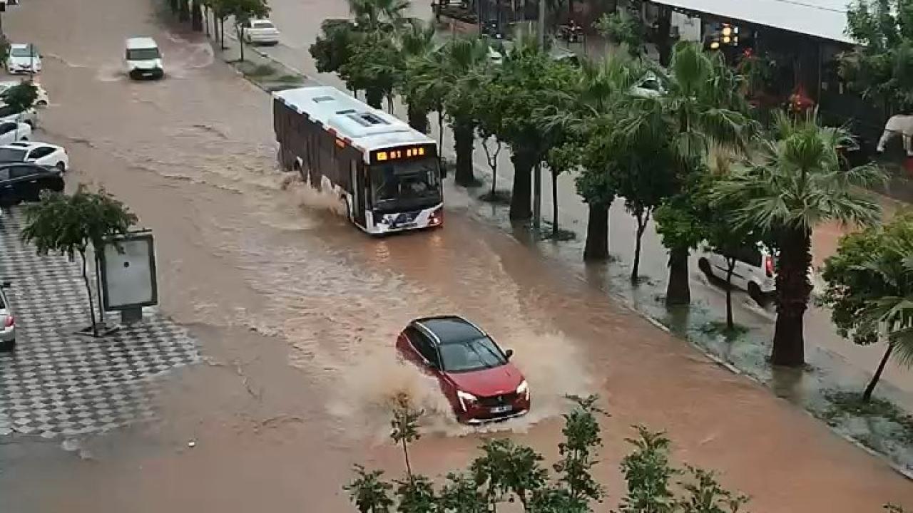 Adana'da etkili olan fırtına ve sağanak nedeniyle ağaçlar devrildi, yollar göle döndü