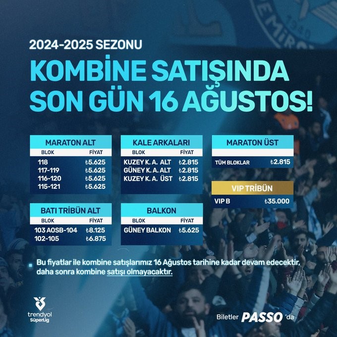 Adana Demirspor'un kombine satışlarında son gün 16 Ağustos