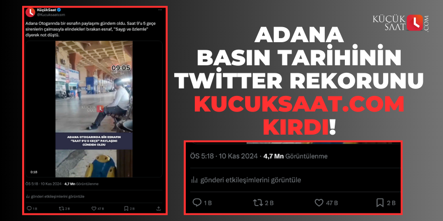 Adana basın tarihinin Twitter rekorunu kucuksaat.com kırdı!