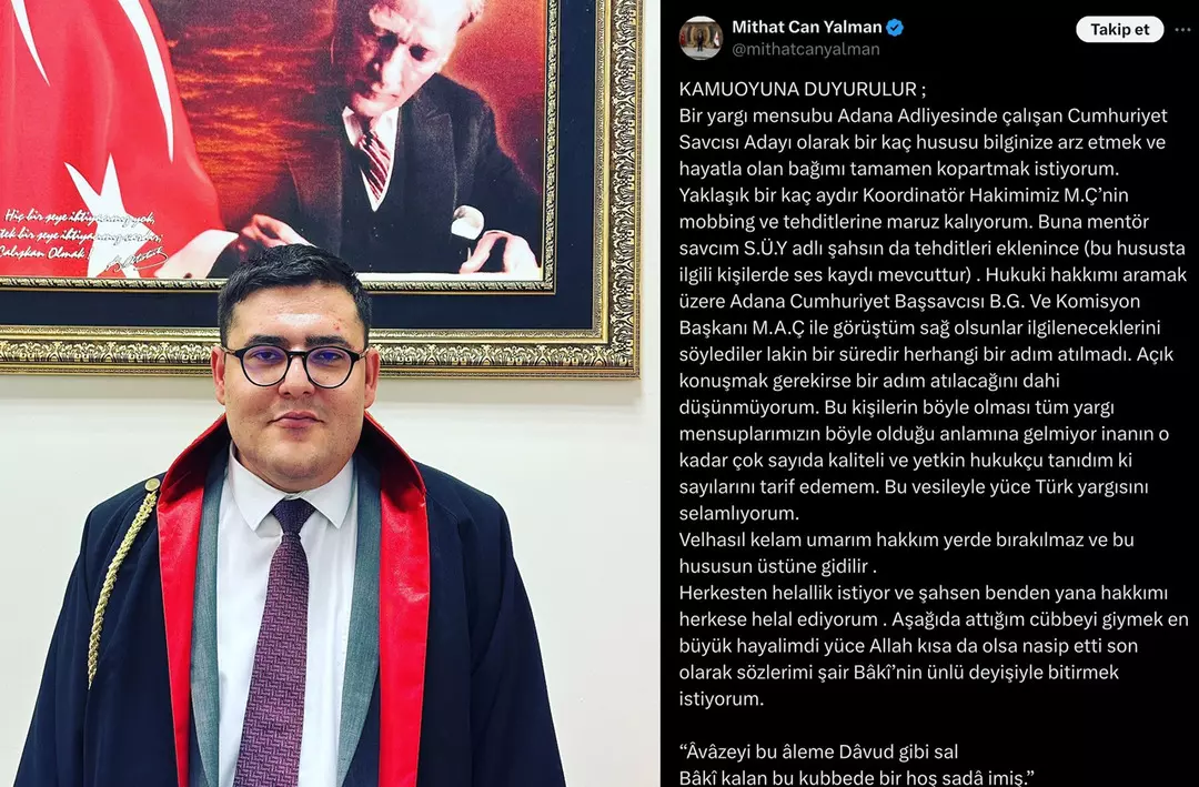 Adana’da sosyal medyadan saatler önce intihar imasında bulunan savcı adayı intihar  etti