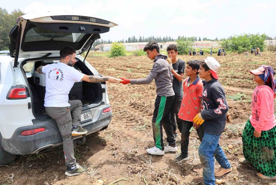 Tarlada çalışan çocuklara ’Dondurma’ molası